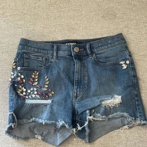 Blue denim sequin shorts